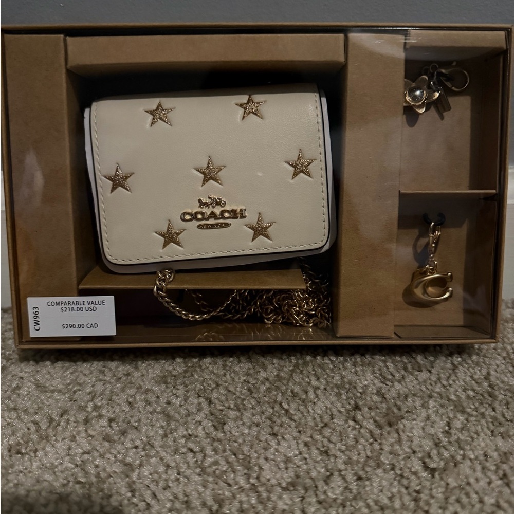 Coach Cream Crossbody Bag with Gold Stars